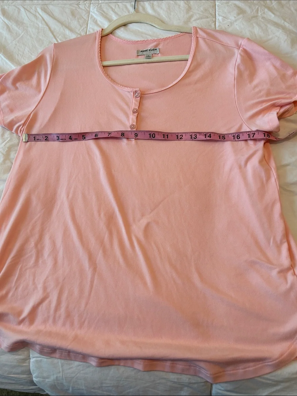Anne Klein Peach Short-Sleeve Henley Top with Light Blue Floral Lounge Pants